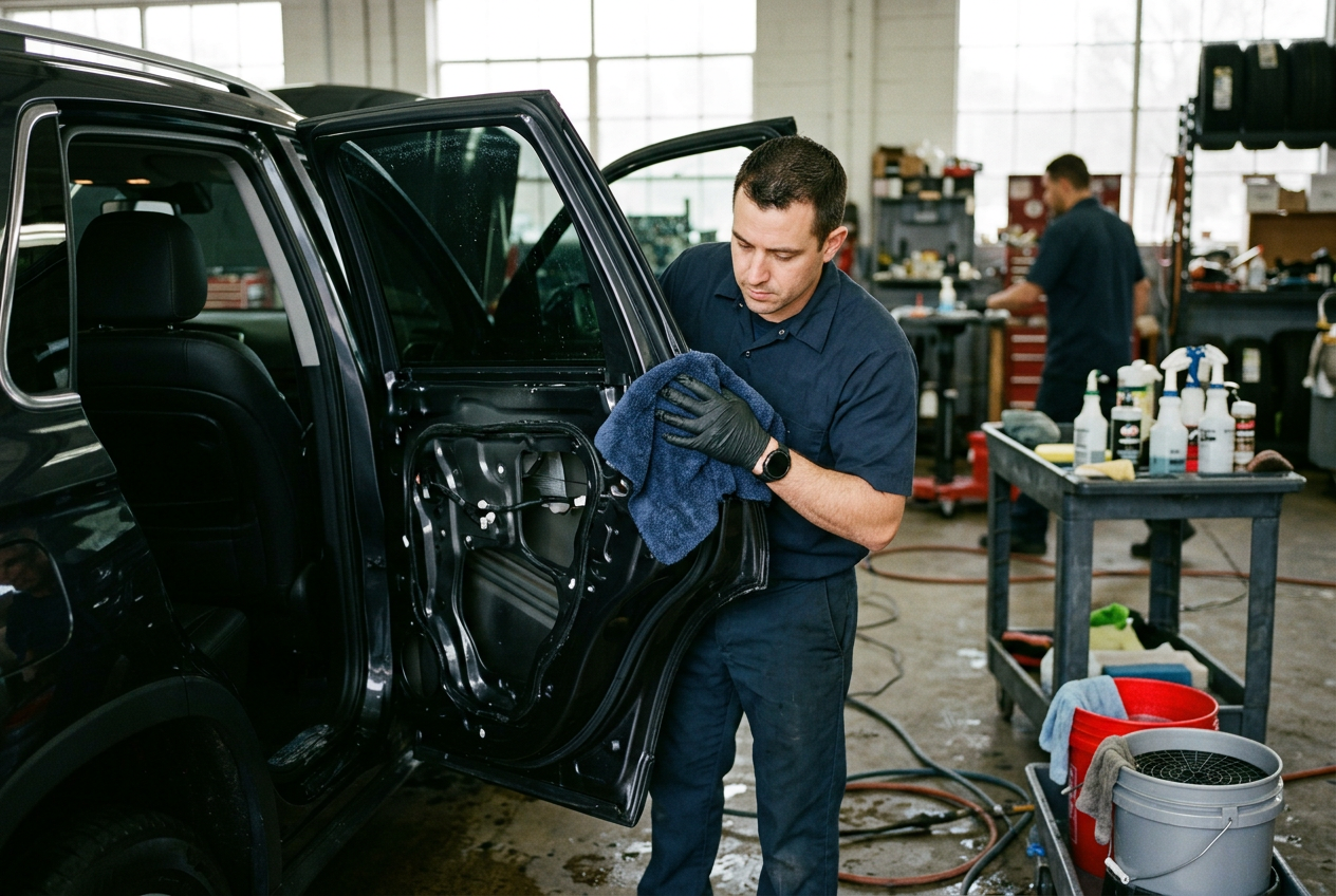 Detailer performing a complete interior and exterior reset on a vehicle in Anchorage