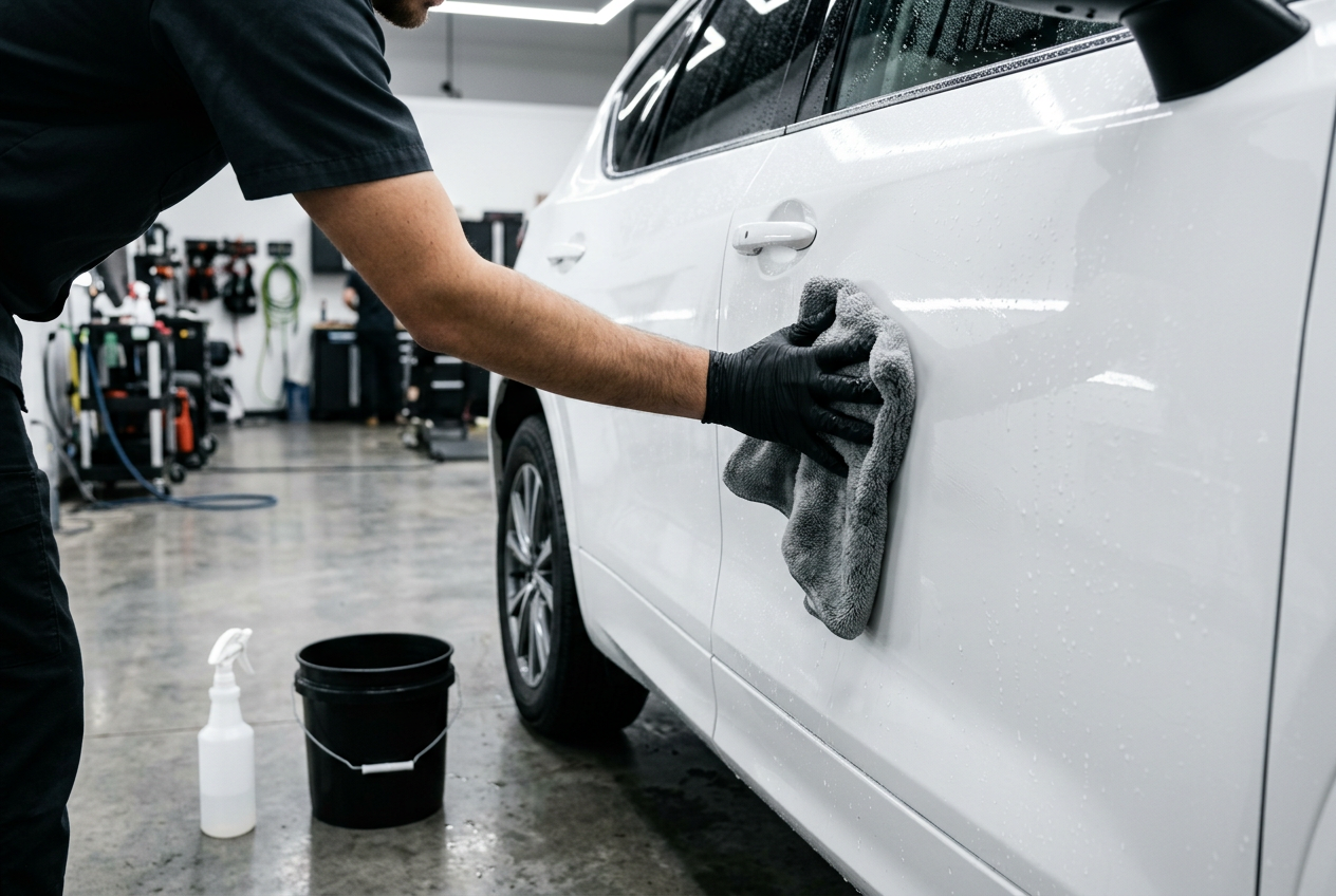 Hand washing and decontaminating vehicle paint during exterior detailing